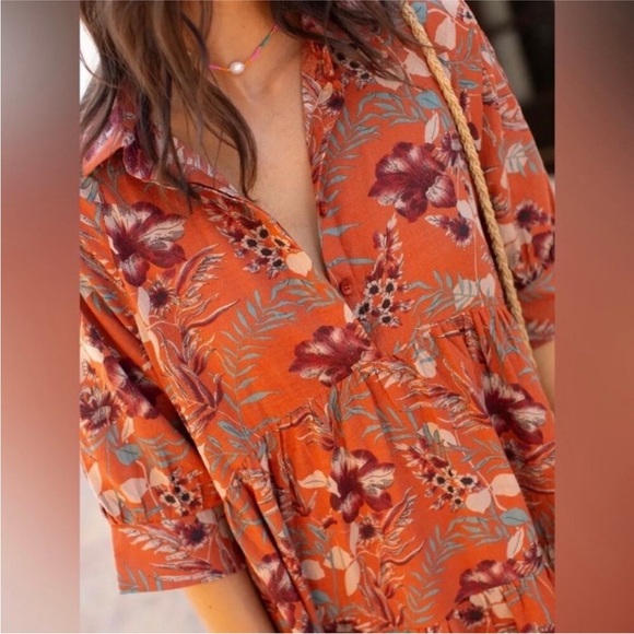 Natural Life Rebecca Midi Dress Terracotta Floral Pattern Size Large - Picture 3 of 14